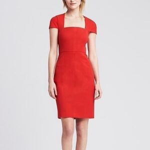 Banana Republic Sloan square neck red dress, size 2, NWOT